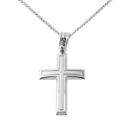 Λευκόχρυσος σταυρός Κ14 με αλυσίδα