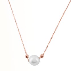 Ασημένιο κολιέ 925 σε ροζ χρώμα με μαργαριτάρι