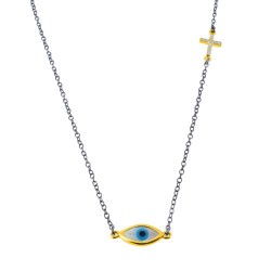 Ασημένιο κολιέ μάτι 925 με μαύρο επιπλατίνωμα