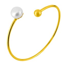 Ασημένιο επιχρυσωμένο βραχιόλι χειροπέδα 925 με μαργαριτάρι