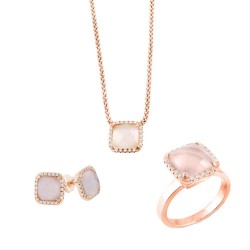 Ασημένιο σετ 925 σε ροζ χρώμα με κρύσταλλα