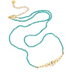 Κολιέ με συνθετικό τιρκουάζ και ασημένια επιχρυσωμένα στοιχεία 925