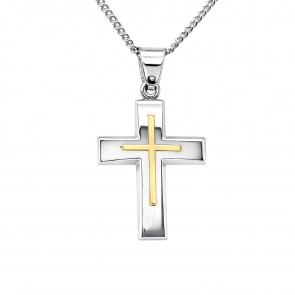 Ασημόχρυσος βαπτιστικός σταυρός με αλυσίδα