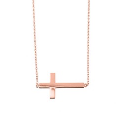 Ασημένιο κολιέ με σταυρό 925 σε ροζ χρώμα