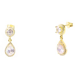 Ασημένια επιχρυσωμένα νυφικά σκουλαρίκια σταγόνες 925 με ζιργκόν