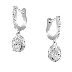 Ασημένια κρεμαστά σκουλαρίκια οβάλ ροζέτες 925 με ζιργκόν