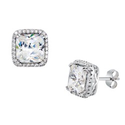 Ασημένια σκουλαρίκια τετράγωνες ροζέτες 925 με ζιργκόν