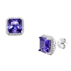 Ασημένια σκουλαρίκια τετράγωνες ροζέτες 925 με ζιργκόν