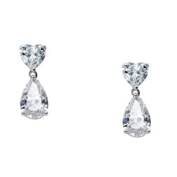 Ασημένια νυφικά σκουλαρίκια σταγόνες με καρδιές