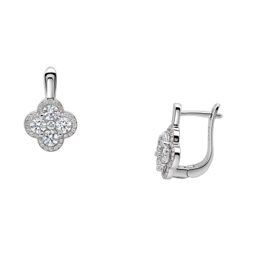 Ασημένια ημικρεμαστά σκουλαρίκια λουλούδια 925 με ζιργκόν Ασημένια ημικρεμαστά σκουλαρίκια λουλούδια 925 με ζιργκόν