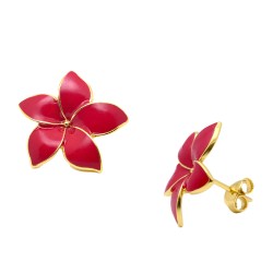 Ασημένια επιχρυσωμένα σκουλαρίκια λουλούδια 925 με σμάλτο