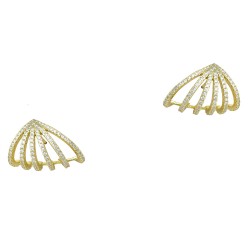 Ασημένια επιχρυσωμένα σκουλαρίκια βεντάλια 925 με ζιργκόν