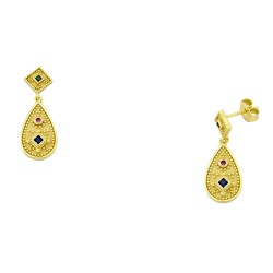 Ασημένια επιχρυσωμένα βυζαντινά σκουλαρίκια 925 με ζιργκόν