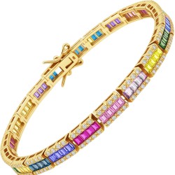 Ασημένιο επιχρυσωμένο βραχιόλι ριβιέρα rainbow 925