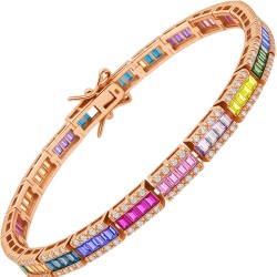 Ασημένιο βραχιόλι ριβιέρα rainbow 925 σε ροζ χρώμα