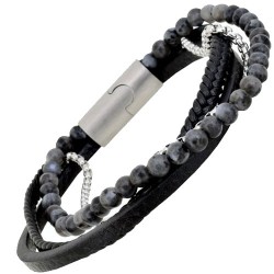 Ατσάλινο ανδρικό βραχιόλι με δερματίνη