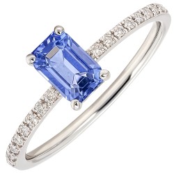 Λευκόχρυσο μονόπετρο δαχτυλίδι Κ18 με ζαφείρι και διαμάντια