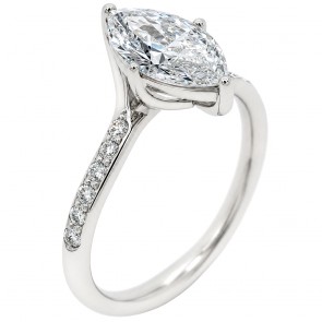 Λευκόχρυσο μονόπετρο marquise Κ14 με lab grown diamonds