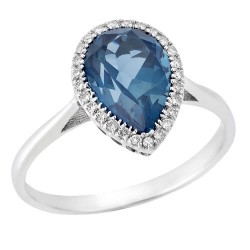 Λευκόχρυσο δαχτυλίδι Κ18 με London Blue Topaz και διαμάντια Λευκόχρυσο δαχτυλίδι Κ18 με London Blue Topaz και διαμάντια