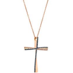 Ροζ χρυσός σταυρός Κ18 με διαμάντια