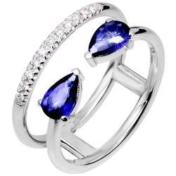 Λευκόχρυσο δαχτυλίδι Κ18 με ορυκτά ζαφείρια και brilliant