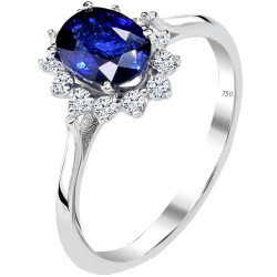 Λευκόχρυσο δαχτυλίδι Κ18 με ζαφείρι και διαμάντια Λευκόχρυσο δαχτυλίδι Κ18 με ζαφείρι και διαμάντια