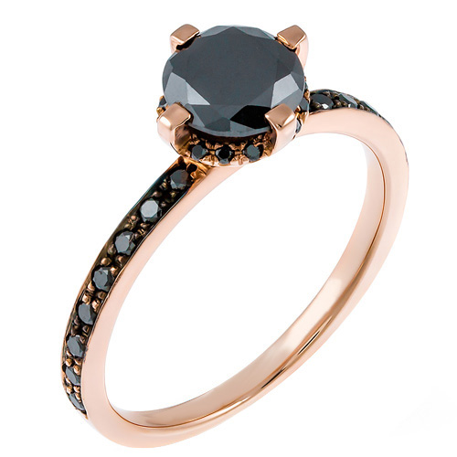Μονόπετρο δαχτυλίδι από ροζ χρυσό Κ18 με black diamonds