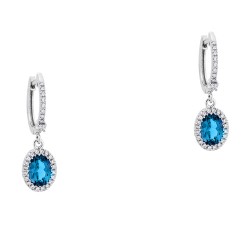 Λευκόχρυσα σκουλαρίκια Κ18 με London Blue Topaz και διαμάντια