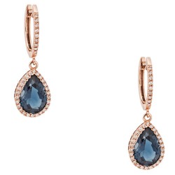 Σκουλαρίκια από ροζ χρυσό Κ18 με London Blue Topaz και διαμάντια
