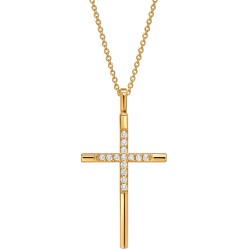 Χρυσός γυναικείος σταυρός Κ18 με διαμάντια και αλυσίδα