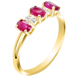 Χρυσό σειρέ δαχτυλίδι Κ18 με ρουμπίνια και διαμάντια