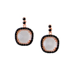 Σκουλαρίκια από ροζ χρυσό Κ14 με χαλαζία