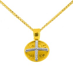 Χρυσό φυλαχτό δπλής όψης Κ14 με αλυσίδα