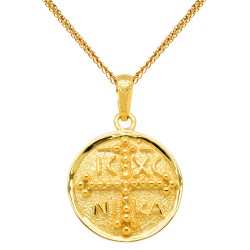 Χρυσό μασίφ κωνσταντινάτο φυλαχτό Κ14 με αλυσίδα