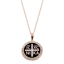 Ροζ χρυσό μασίφ κωνσταντινάτο φυλαχτό Κ14 με αλυσίδα