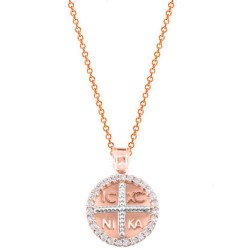 Μασίφ φυλαχτό διπλής όψης από ροζ χρυσό Κ14 με αλυσίδα