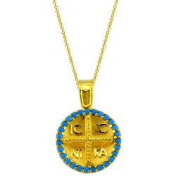 Χρυσό μασίφ κωνσταντινάτο φυλαχτό Κ14 με αλυσίδα