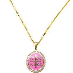 Χρυσό μασίφ κωνσταντινάτο φυλαχτό Κ14 με αλυσίδα