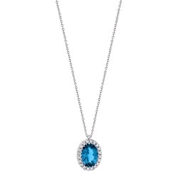 Λευκόχρυσο κολιέ Κ18 με London Blue Topaz και διαμάντια