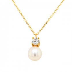 ΄Χρυσό κολιέ Κ14 με μαργαριτάρι και ζιργκόν