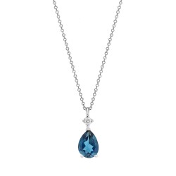 Λευκόχρυσο κολιέ Κ18 με London Blue Topaz και διαμάντι