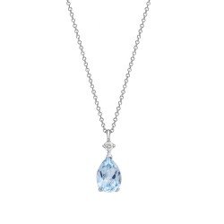 Λευκόχρυσο κολιέ Κ18 με Swiss Blue Topaz και διαμάντι