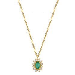 Χρυσό κολιέ Κ18 με σμαράγδι και διαμάντια