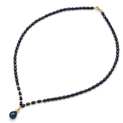 Κολιέ με μαύρα μαργαριτάρια και χρυσά στοιχεία Κ14