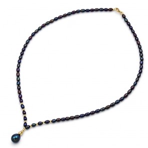 Κολιέ με μαύρα μαργαριτάρια και χρυσά στοιχεία Κ14