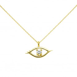 Χρυσό κολιέ μάτι Κ9 με ζιργκόν