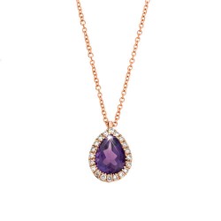 Κολιέ σταγόνα από ροζ χρυσό Κ18 με αμέθυστο και διαμάντια Κολιέ σταγόνα από ροζ χρυσό Κ18 με αμέθυστο και διαμάντια