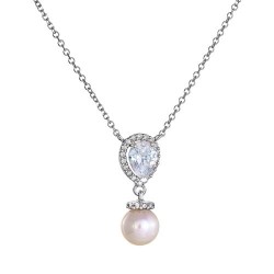 Λευκόχρυσο νυφικό κολιέ Κ14 με μαργαριτάρι