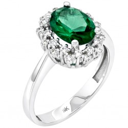 Λευκόχρυσο οβάλ μονόπετρο ροζέτα Κ9 με ζιργκόν