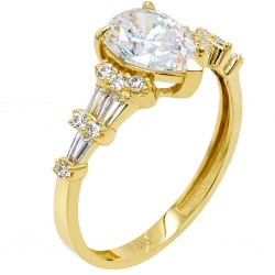 Χρυσό μονόπετρο δαχτυλίδι σταγόνα Κ9 με ζιργκόν